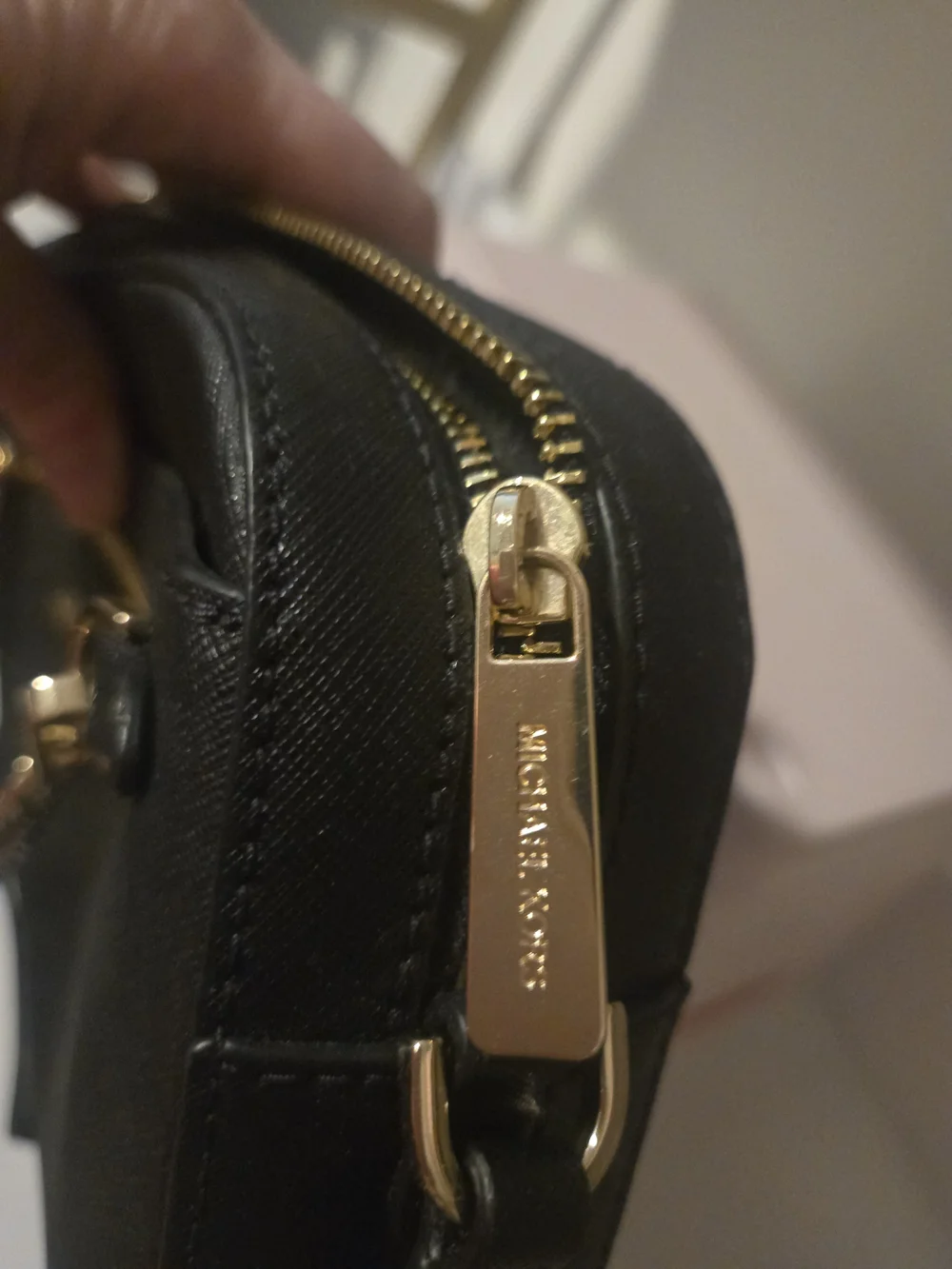 Michael Kors Black Saffiano Leather Crossbody Bag with Gold Chain